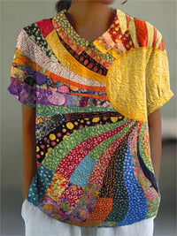 Maine | Damen Sonnenstrahlen Patchwork Bluse – Sunburst Patchwork Hemd - Mehrfarbig