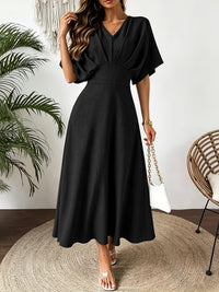 Damen Midikleid mit V-Ausschnitt - Schwarz