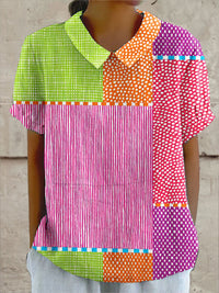 Zoe | Damen Bunte Patchwork Bluse – Farbenfroh Patchwork Hemd - Mehrfarbig
