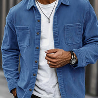 Bryce | Herren Langarm-Overshirt mit Taschen und Knöpfen - Blau