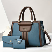 Luna | Damen Elegantes 3-Teiliges Leder Taschen Set – Elegantes 3-Teiler Leder Set - Blue