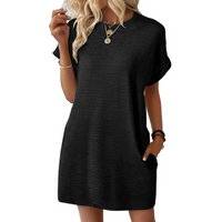 Clariss | Damen T-Shirt Kleid Kurzarm Rundhals Mini Sommer - Schwarz