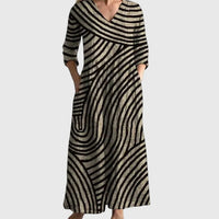 Fiona | Anmutiges Midi-Kleid mit Fließendem Design - Gold - Schwarz