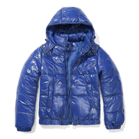 Yazmin - Eine dicke, glänzende Damenjacke mit Kapuze - Blau