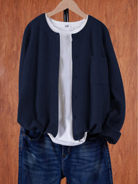 Eugenia | Damen Rundhals-Cardigan mit Knöpfen und Tasche - Dunkelblau