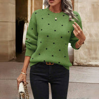 Gergana – Gestrickter Pullover Mit Polka-Punkte - Grün