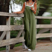 Elfriede | Damen Leinenjumpsuit Latzhose Wide-Leg-Pants Träger Hosenanzug - 4