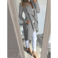 Einfarbiger Revers Slim Lange Windbreaker Jacke - Grau