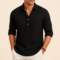Christopher | Herren Klassisches Langen Ärmeln Henley Poloshirt - Schwarz
