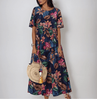 Temi | Damen Elegantes Florales Ensemble – Elegantes Florales Outfit Set - Blau