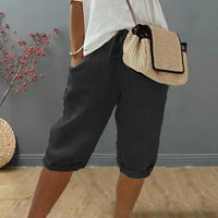 Levana™ Baumwoll-Leinen Shorts mit Verstellbarem Bund - Schwarz
