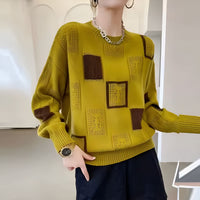 Greta | Geometrischer Strick Pullover - Gelb