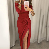 Amina Kleid | Elegantes Maxikleid mit Schlitz - Rot