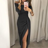 Amina Kleid | Elegantes Maxikleid mit Schlitz - Schwarz