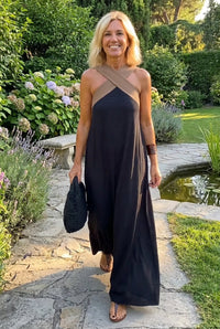 Delphine | Sommerkleid mit Kreuz-Detail - Schwarz