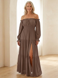 Adira | Off-Shoulder Smock-Maxikleid - Braun
