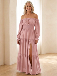 Adira | Off-Shoulder Smock-Maxikleid - Rosa