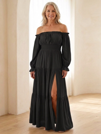 Adira | Off-Shoulder Smock-Maxikleid - Schwarz