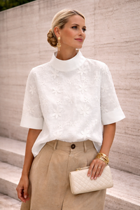 Elise | Elegante Hochkragen Bluse - Standard