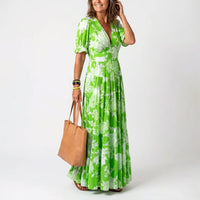 Nancy | Damen Geblümtes langes Sommerkleid - Grün