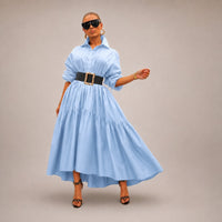 Midikleid Annelie™ mit Hemdkragen, weiten Ärmeln und fließendem Schnitt - Blau