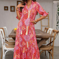 Aniy – Sommerkleid mit Blumenmuster und V-Ausschnitt - Rot