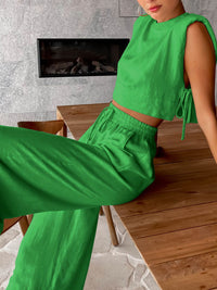 Livia | Weite Hose Set Damen Leinen Look - Grün