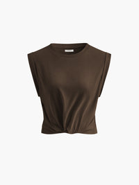 Sofia | Baumwoll T-Shirt mit Knoten Damen - Dunkelbraun