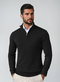Kenneth | Herren Slim Fit Quarter-Zip Pullover - Schwarz
