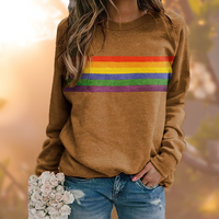 Damen Rundhals Gestreifter Langarmpullover - Gelb