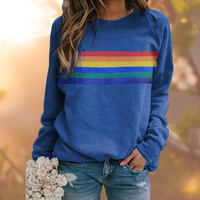 Damen Rundhals Gestreifter Langarmpullover - Blau