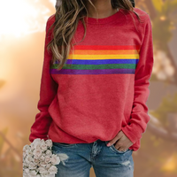 Damen Rundhals Gestreifter Langarmpullover - Rot