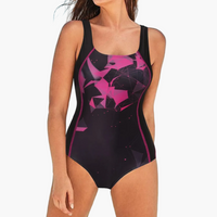 Damen Badeanzug Formend Sportlich mit Bauchkontrolle – Trainings- und Strandstil - Schwarz-Rosa