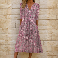Olivia | Damen Elegantes Kleid V-Ausschnitt – Zeitlos Elegantes V-Neck Kleid - Pink