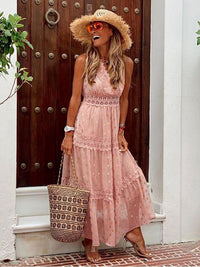 Joanna | Damen Boho Maxikleid – Romantisches Böhmisches Maxi Kleid - Pink