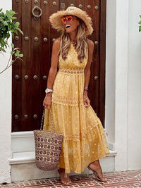 Joanna | Damen Boho Maxikleid – Romantisches Böhmisches Maxi Kleid - Yellow
