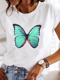 Leonora | Damen Herz Print T-Shirt Rundhals Kurzarm - Weiß 2