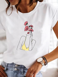 Leonora | Damen Herz Print T-Shirt Rundhals Kurzarm - Weiß 7