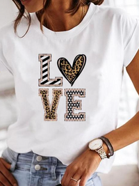 Leonora | Damen Herz Print T-Shirt Rundhals Kurzarm - Weiß 3