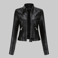 Lara | Damen Casual Gürtel Bikerlederjacke - Schwarz