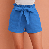 Leinen Damen Shorts mit hoher Taille und Schleifenbund | Zoë - Blau