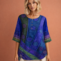 Oversized Sommeroberteil mit buntem Druck für Damen | Noëlle - Blau