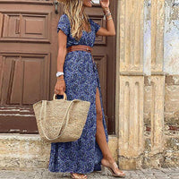 Liora | Damen Maxi Ibiza Kleid Hippie Stil Gürtel – Ibiza Hippie Maxi - Blue