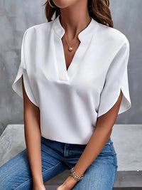 Elisabeth | Damen fließende V-Ausschnitt Bluse - Weiß