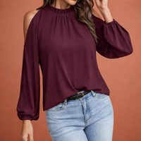 Damenbluse mit Rüschenkragen und offenen Schultern für elegante Outfits | Elinor - Bordeaux