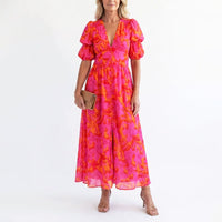Lisa | Damen Elegantes geblümtes Sommerkleid - Rosa