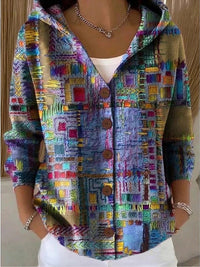Bunte Damen Strickjacke mit Kapuze und Knopfleiste – Lockerer Hoodie Cardigan für Alltag und Freizeit - Lila