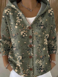 Bunte Damen Strickjacke mit Kapuze und Knopfleiste – Lockerer Hoodie Cardigan für Alltag und Freizeit - Dunkelgrün