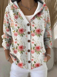 Bunte Damen Strickjacke mit Kapuze und Knopfleiste – Lockerer Hoodie Cardigan für Alltag und Freizeit - Zartes Rosa
