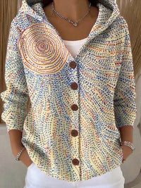 Bunte Damen Strickjacke mit Kapuze und Knopfleiste – Lockerer Hoodie Cardigan für Alltag und Freizeit - Hellgelb